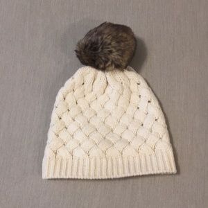J Crew Winter Knit Hat with faux fur pom
